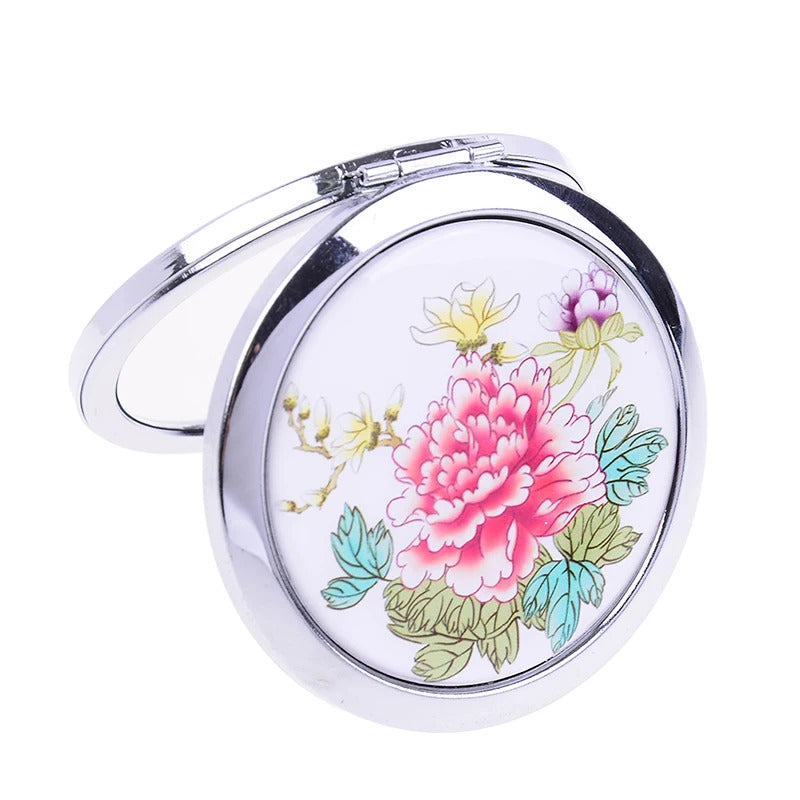 TSHOU918 Chinese Round Mini Folding Mirror Girls Mini Cute Mirror Double Side Folded Black Mirror Portable Pocker Mirror