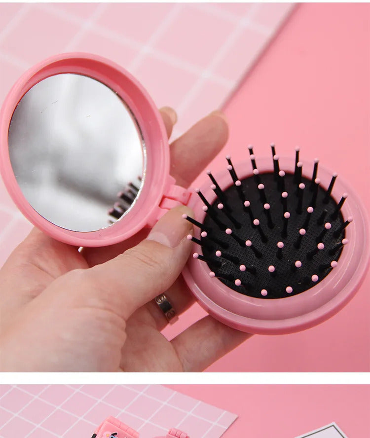 CX216 Mini Pocket Mirror Cute Massage Folding Mirror with Comb Portable Pocket Small Travel Girl Hair Brush with Mirror