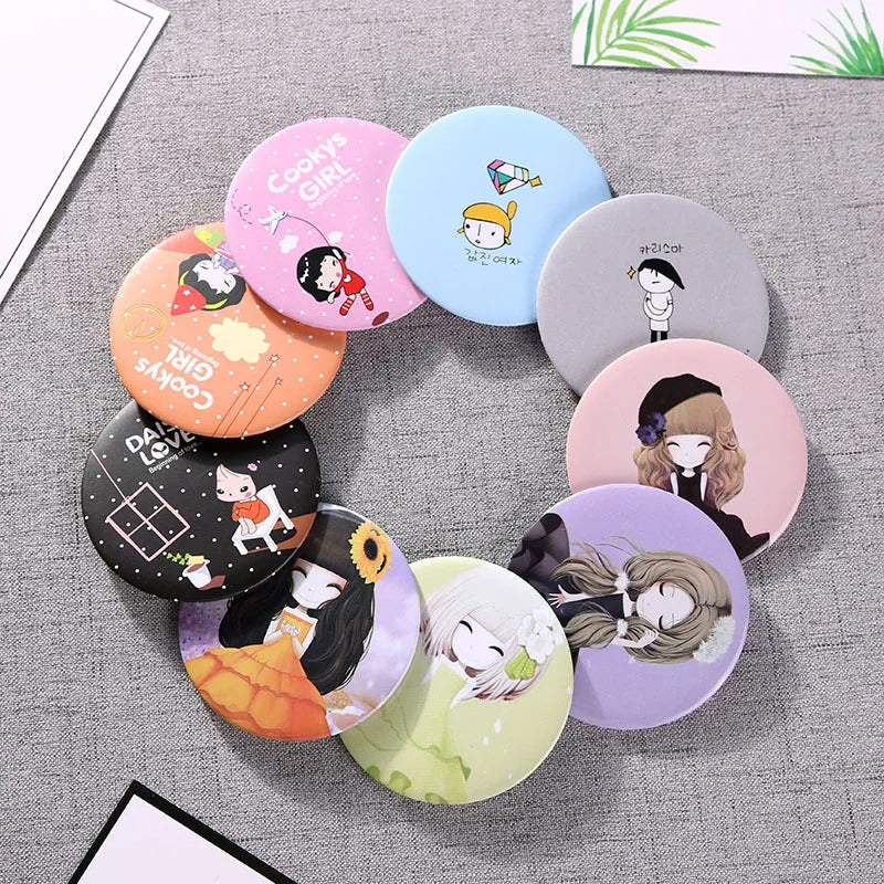 CX615 Lady Portable MIni Makeup Mirror Cute Cartoon Pattern Portable Compact Pocket Mirror Women Mini Cosmetic Mirror For