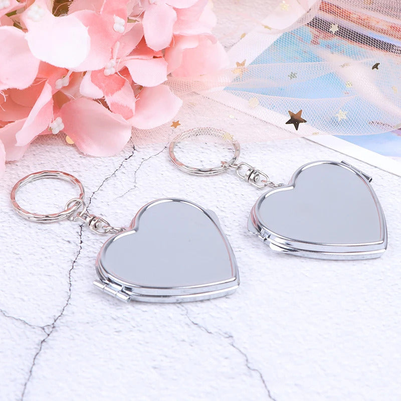 L222 Portable Two-side Folding Make Up Mirror Mini Makeup Compact Key Chain Pocket  Mirror Women  Cosmetic Mirrors Key Ring