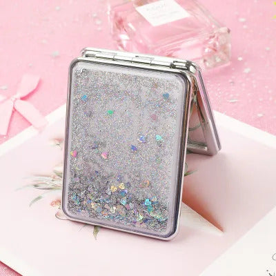 CX276 Shiny Quicksand Makeup Mirror Cute Pocket Mirror Makeup 2-Face Portable Foldable Vanity Mirror Hand Mirror Compact Mirrors