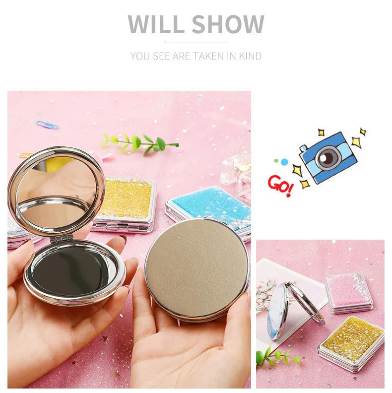 CX722 Hand Mirror Double-sided Mirror Quicksand Sequins Portable Makeup Mirror Travel Size Creative Design Cute Gift for