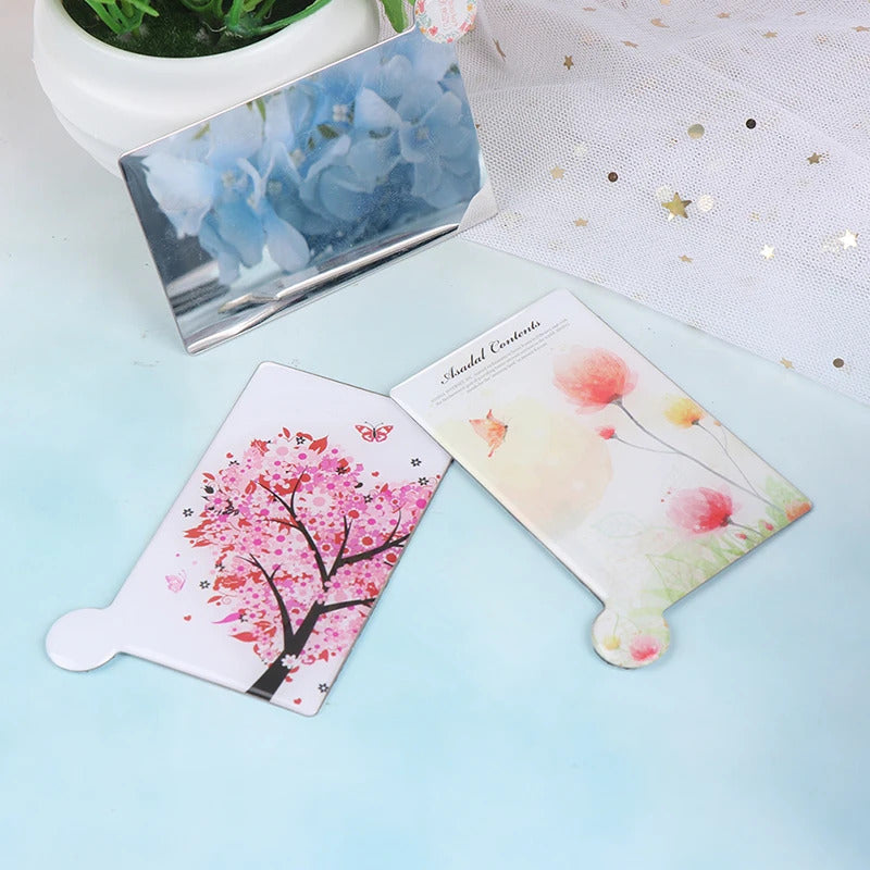 CX703  Portable Shatter Proof Card Style Pocket Cosmetic Mirror PU Leather Cover Stainless Steel Unbreakable Makeup Mirror