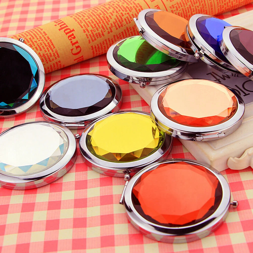 DA30 Crystal Metal Pocket Mirror Makeup Fold Round Crystal Compact Mirror Portable Cute Personalized Gifts