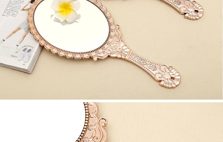 L518 New hand-held mirror HD handle make-up mirror Korean retro pattern beauty mirror European portable mirror princess