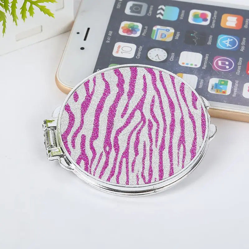 CX339  Round Glitter Mini Pocket Mirror Makeup Compact Foldable Double Dual Side Random