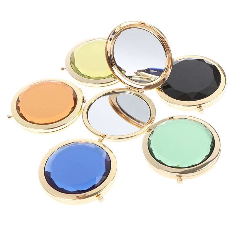 L515  Luxury Crystal Makeup Mirror Portable Round Folded Compact Mirrors Pocket Mirror Making Up for Personalized Gift