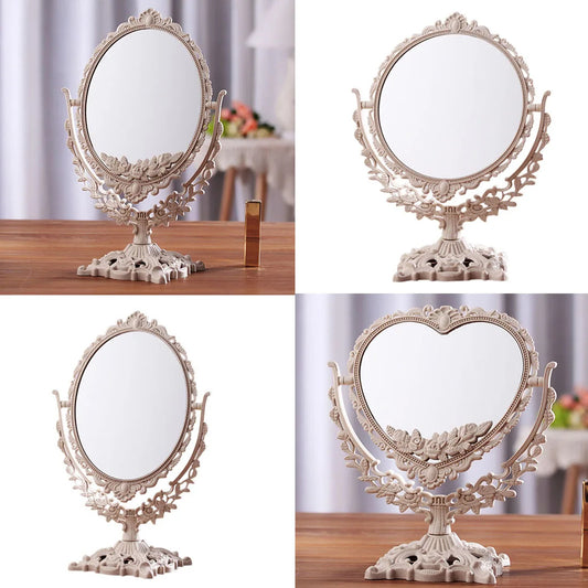 CX569  Vintage Lady Carved Makeup Mirror Desktop Rotatable Vanity Mirror SPA Salon Cosmetic Mirror Compact Makeup Mirror
