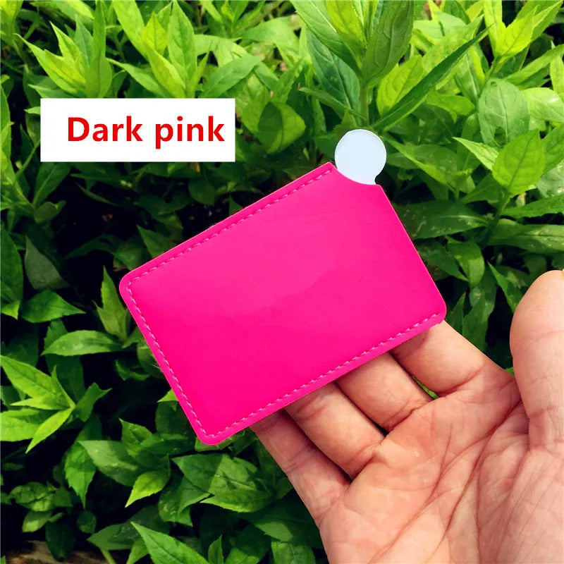DA25 Portable Mini Shatter Proof Card Style Pocket Cosmetic Mirror PU Leather Cover Stainless Steel Unbreakable Makeup