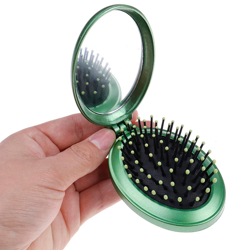 L139  Massage Folding Mirror with Comb Portable Pocket Small Travel Girl Styling Tools Mini Pocket Mirror Hair Brush with