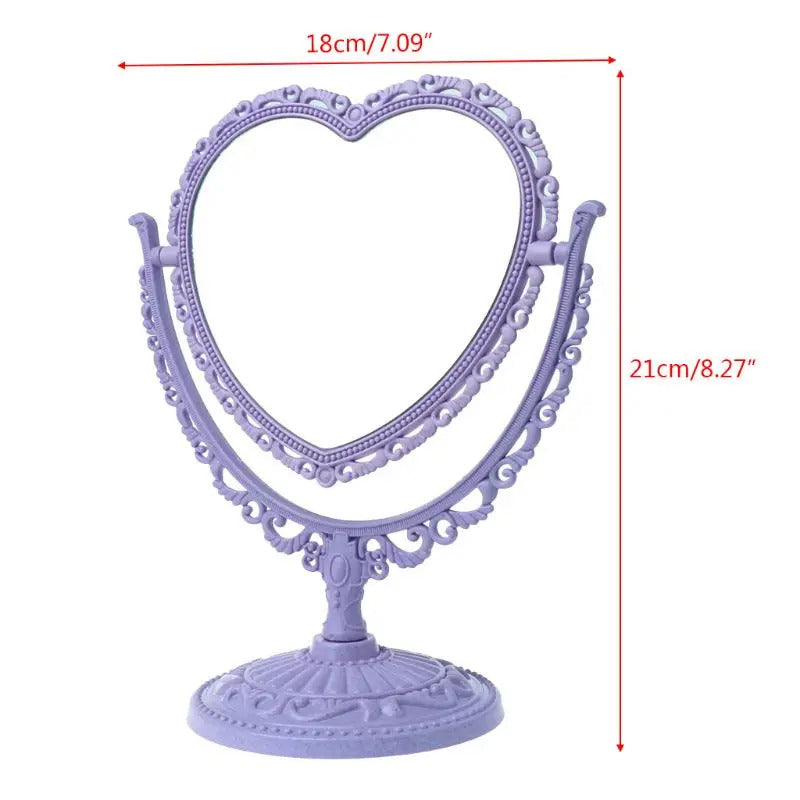 CX130 2Sides Heart-shaped Makeup Mirror Rotatable Stand Table Compact Mirror Dresser