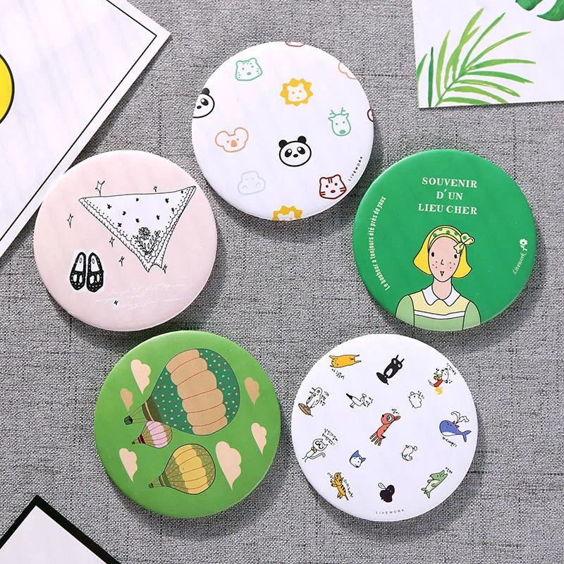 TSHOU770 Lady Portable MIni Makeup Mirror Cute Cartoon Pattern Portable Compact Pocket Mirror Women Mini Cosmetic Mirror For