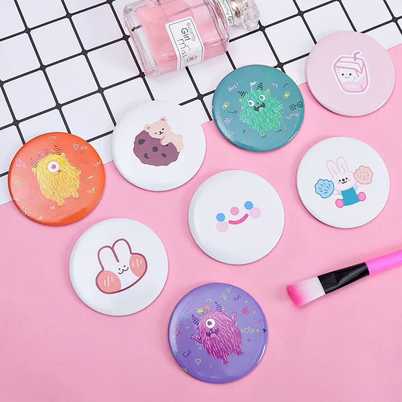 SET41  akeup Mirror Portable Hand Mini Make Up Mirror Travel Round Pocket Cosmetic Mirror Portable Beauty Makeup Tools Acces