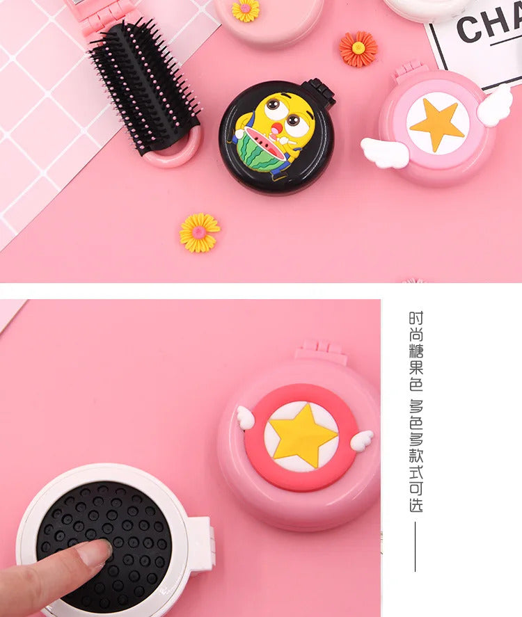 CX235 Mini Pocket Mirror Cute Massage Folding Mirror with Comb Portable Pocket Small Travel Girl Hair Brush with Mirror Styling