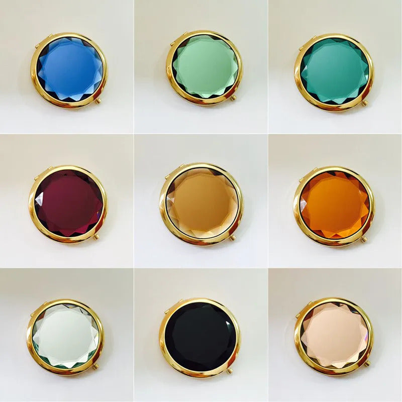 CX442 Luxury Crystal Makeup Mirror Portable Round Folded Compact Mirrors Gold Silver Pocket Mirror Making Up for Personalized