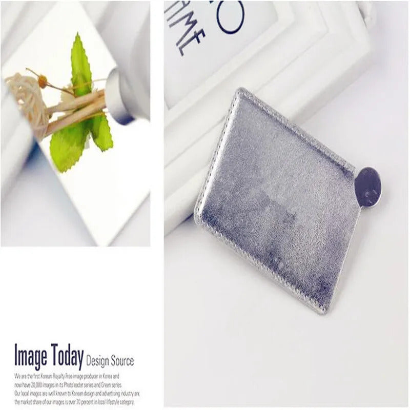 L346 Portable Mini Shatter Proof Card Style Pocket Cosmetic Mirror PU Leather Cover Stainless Steel Unbreakable Makeup