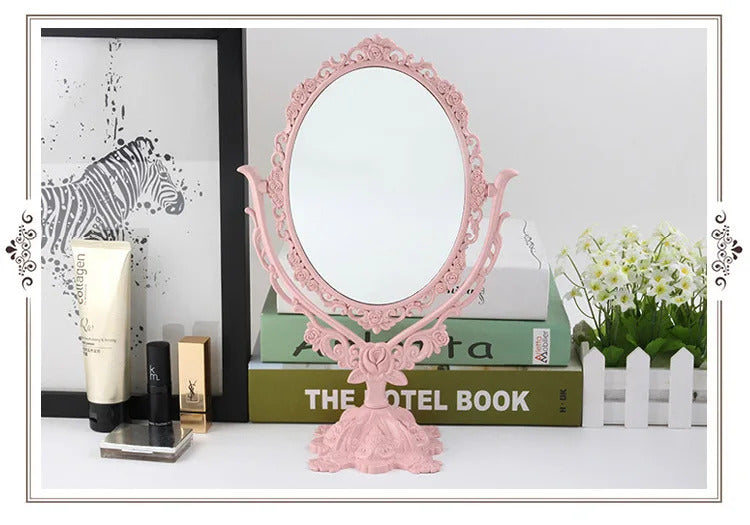 CX189 Desktop Makeup Mirror EU Style Rose Decor Beauty Tool Round Oval Heart Shape Makeup Mirror Rotatable Gothic Mirror