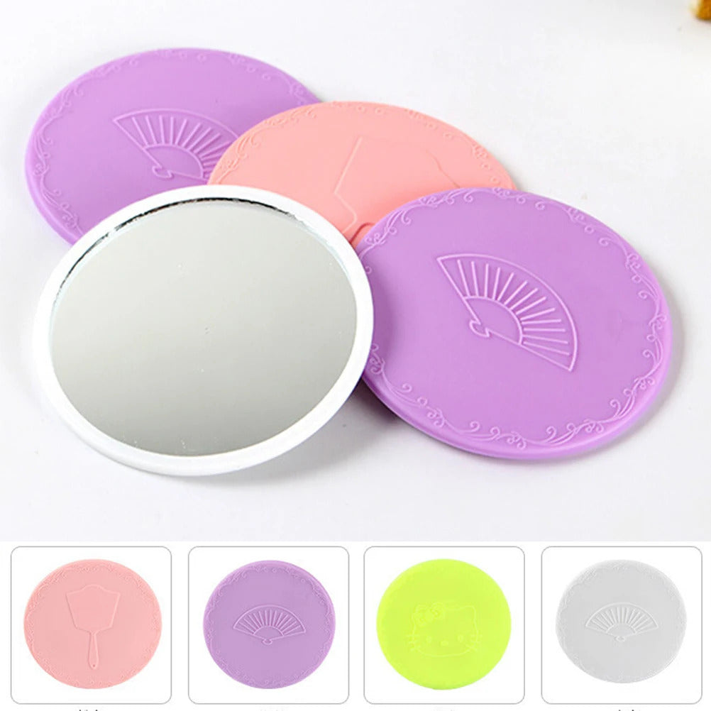 L14 Dia 7cm Cute One Sided Mini Pocket Makeup Mirror Cosmetic Compact Metal Mirrors Color Random
