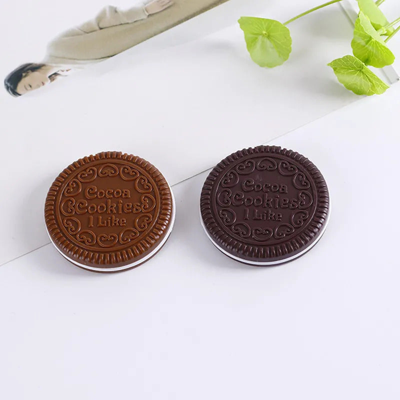 TSHOU998 New arrivals Women Makeup Tool Pocket Mirror Make up Mirror Mini Dark Brown Cute Chocolate Cookie Shaped With Comb