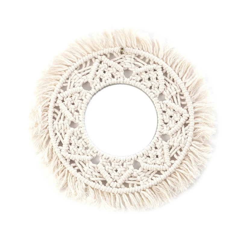 L191  Macrame Makeup Hanging Wall Mirror Handmade Tapestry Fringe Bohemia Decoration U2JD