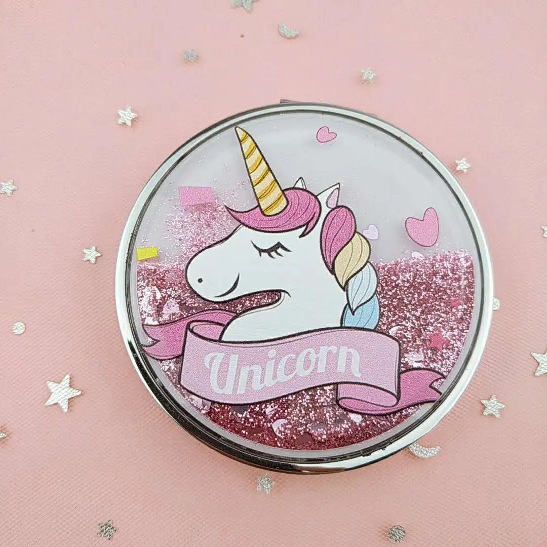 TSHOU662  Mini Unicorn Makeup Mirror Compact Pocket Mirror Portable Double-Sided Folding Cosmetic Mirror Gifts