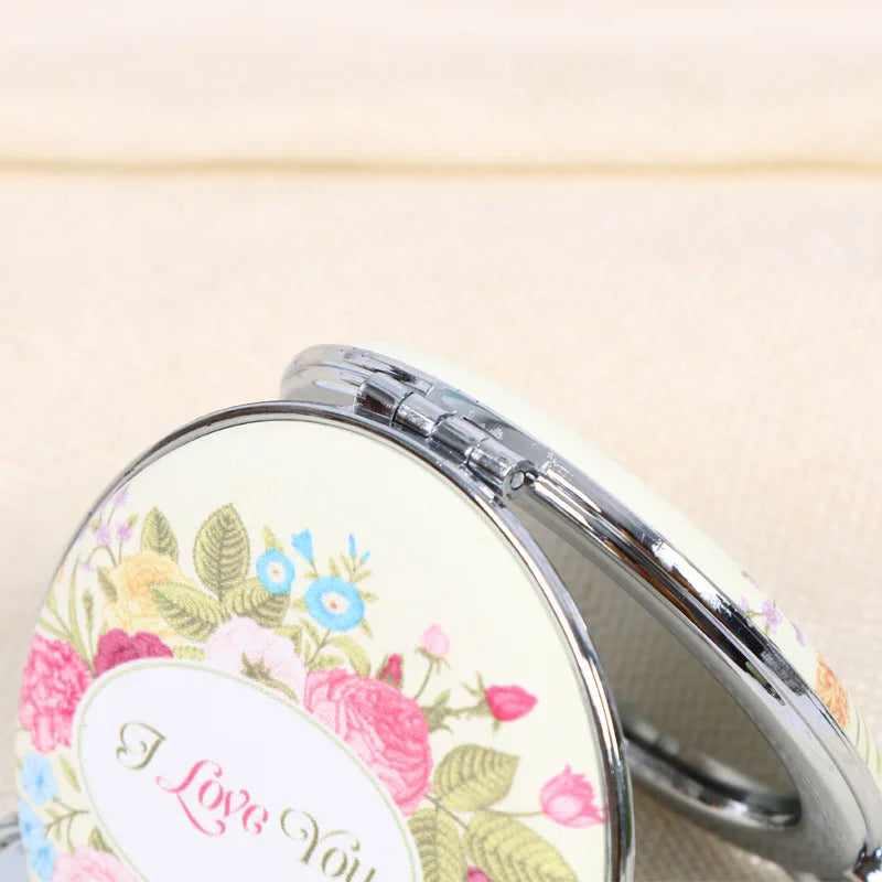CASHOU157 Mini Retro Makeup Mirror panda Makeup Compact Pocket Flower Mirror Portable Double-Sided Folding Cosmetic Mirror