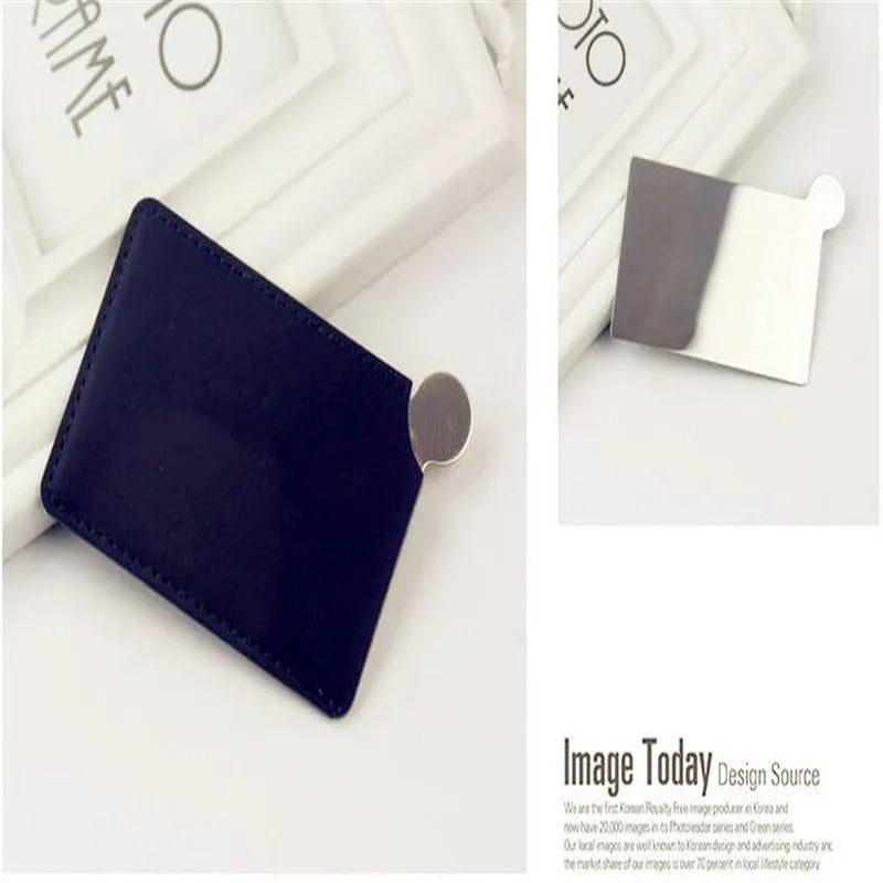 CX01 pcsPortable Mini Shatter Proof Card Style Pocket Cosmetic Mirror PU Leather Cover Stainless Steel Unbreakable Makeup