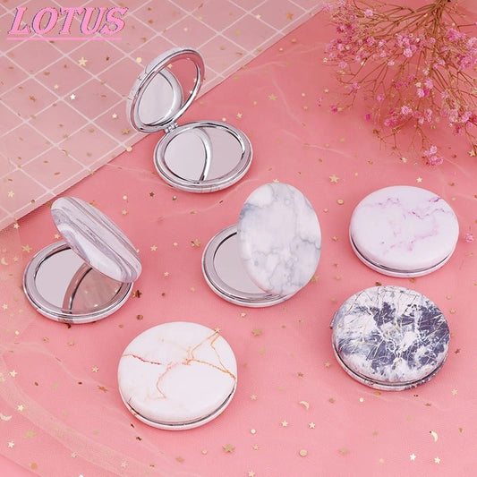 TSHOU931  Marble Pattern Portable Double Sided Mirror Foldable Pocket Makeup Mirror Women Girls Beauty Cosmetic Compact Mirror