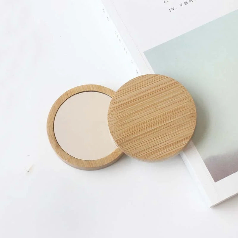 TSHOU518 Makeup Mirror Portable 1pcs Bamboo Cosmetic Mirror Round Portable Mirror Student Beauty Tool Travel Pocket Mirror Purse