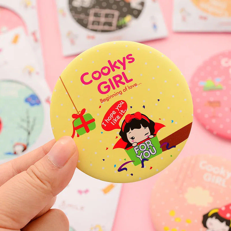 L334 Fashion Lady Portable Makeup Mirror Cartoon Pattern Portable Compact Pocket Cosmetic Mirror Mini Cute Small Creative
