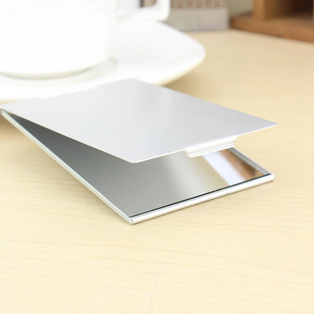 CX591 Rectangle Aluminium Alloy Cover Silver Ultra-thin Foldable Makeup Mirror 1 PC Unbreakable Pocket Cosmetic Mirror