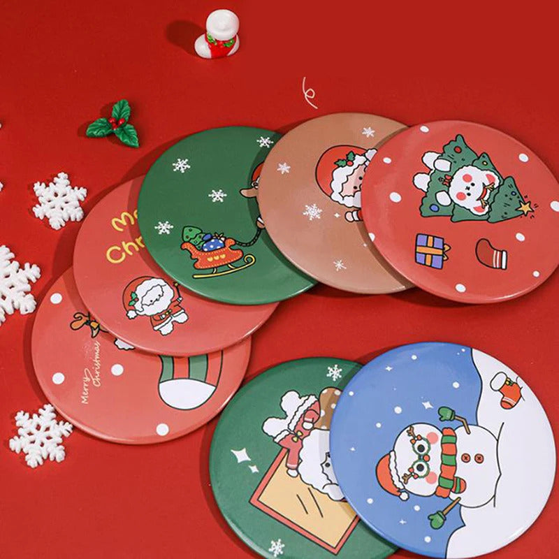 TSHOU760  Christma Portable Cute Cartoon Pattern Portable  Cute Mirror Cartoon Personality Fashion Portable Round Makeup Mirror