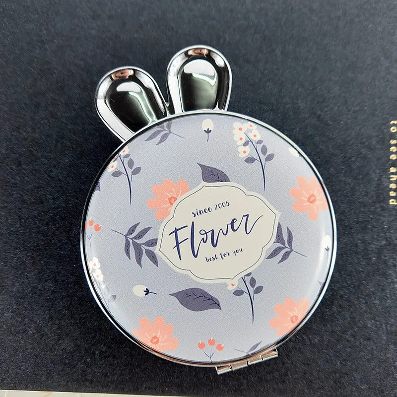 L481 Flowerr Pattern Portable Double Sided Mirror Rabbit Pocket Makeup Mirror Women Girls Beauty Cosmetic Compact Mirrors