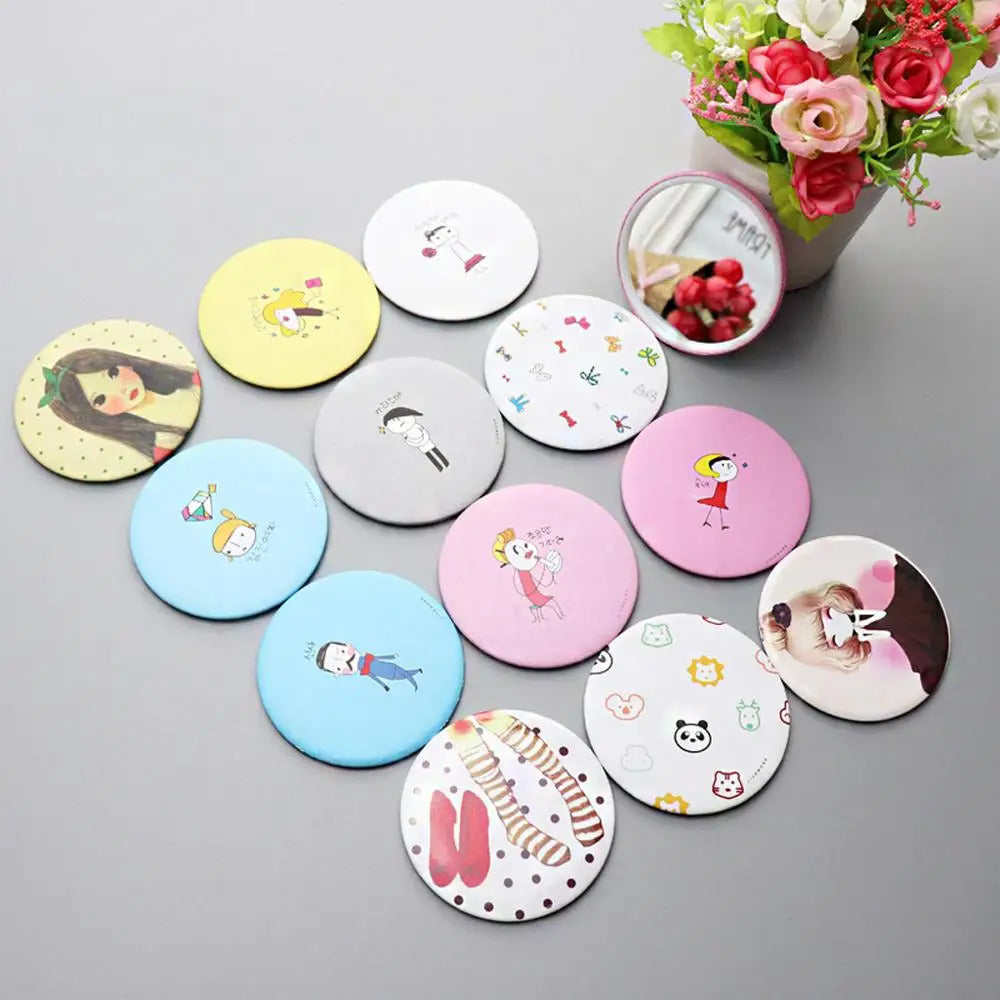 SET30 Cute Cartoon Mini Portable Circular Hand Mirror Pocket Portable Makeup Tool
