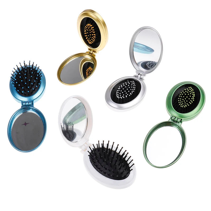 L139  Massage Folding Mirror with Comb Portable Pocket Small Travel Girl Styling Tools Mini Pocket Mirror Hair Brush with