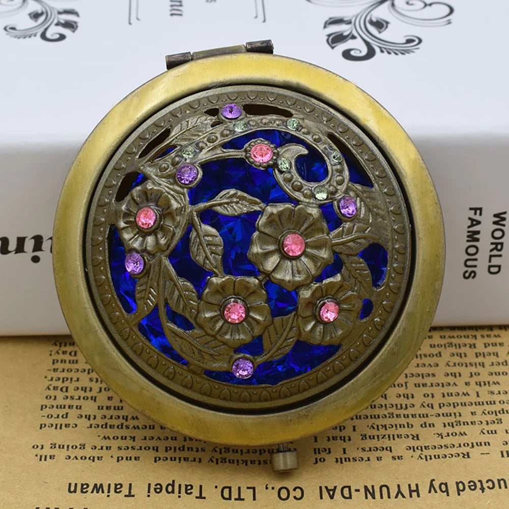 TSHOU875 Foldab Metal Bronze Makeup Mirror Hollow out round  Pocket Mirror Portable Double Sided Retro Style Mirror Makeup Tools