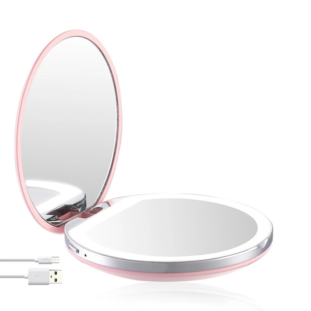 L453 Magnifying Lighted Makeup Mirror Light Mini Round Portable Led Make Up Mirror Sensing Usb Chargeable Makeup Mirror