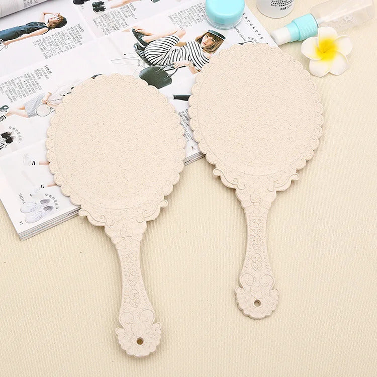 L518 New hand-held mirror HD handle make-up mirror Korean retro pattern beauty mirror European portable mirror princess