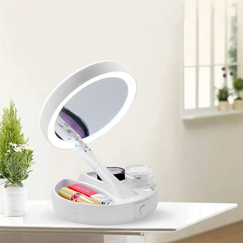 DA13 Double-sided Desktop LED Makeup Mirror with Light Portable Folding Mirrors