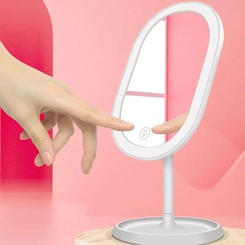 L166 Lights Desktop Makeup Mirror USB Chargeable 180 Free Degree Rotation Portable Touch Screen Switch Dimmable Tabletop Cosmet
