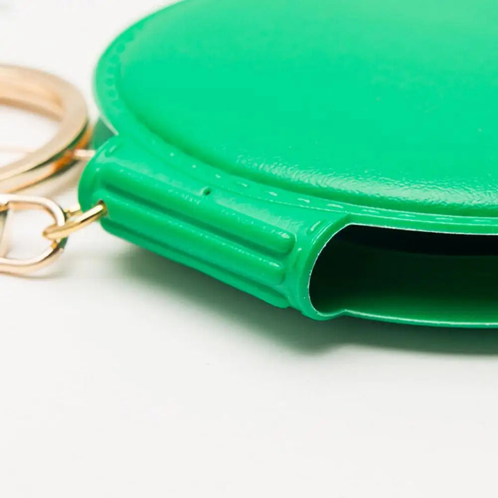 TSHOU953  Portable Candy Color Mini PU Leather Pocket Makeup Mirror Key Chain Cosmetic Compact Mirrors Double Dual Sides Frame Girl