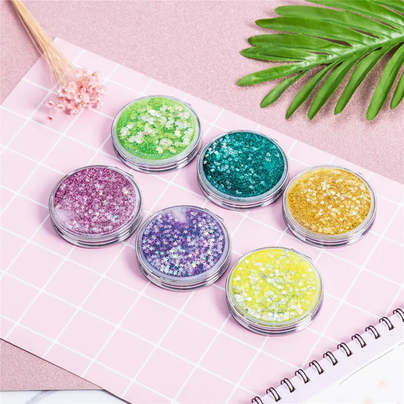 L383  Shiny Quicksand Makeup Mirror Cute Pocket Mirror Makeup Vanity Portable Foldable Vanity Mirror Hand Mirror Compact Mirrors