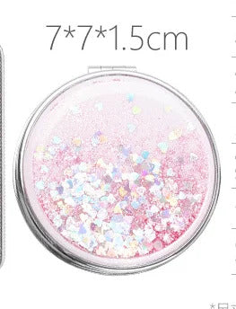 TSHOU722 Fashion 2-Face Mini Pocket Makeup Mirror Creative Cosmetic Compact Mirrors with Flowing Sparkling Sand Can