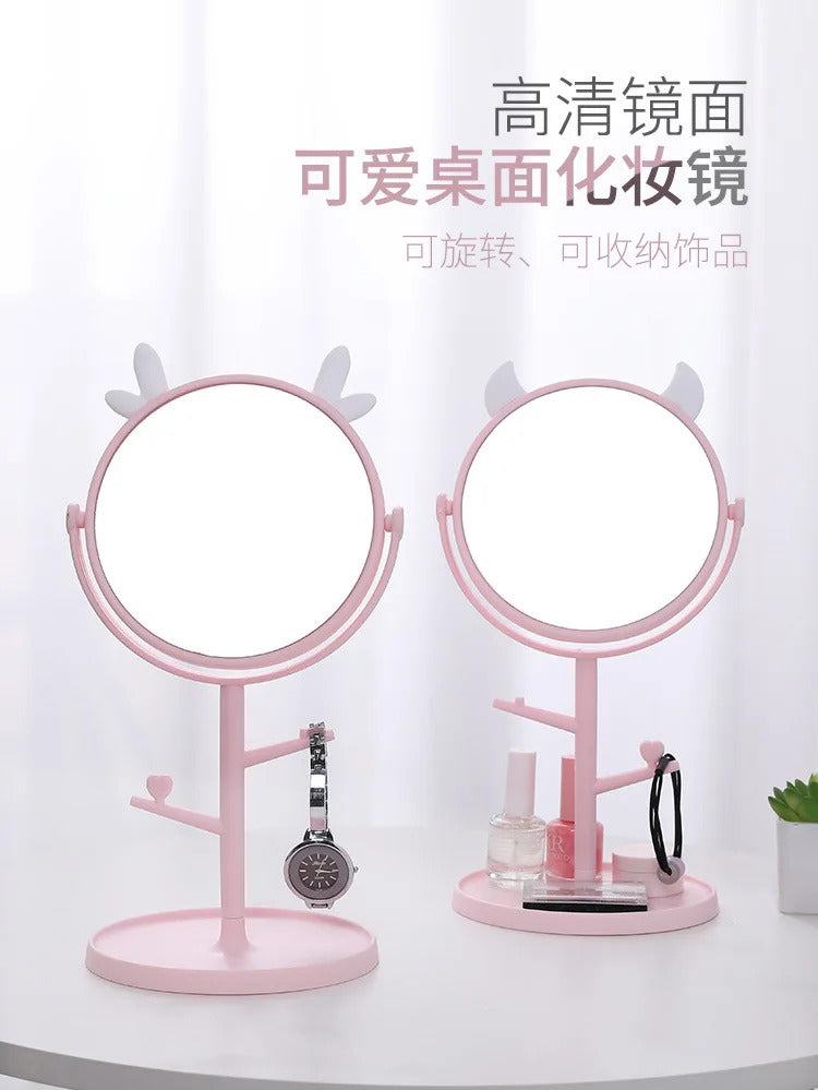 CX226  Makeup Mirror Table Desktop Countertop Base Use for Bathroom Travel Ordinary Pink Cat Ear Mirror