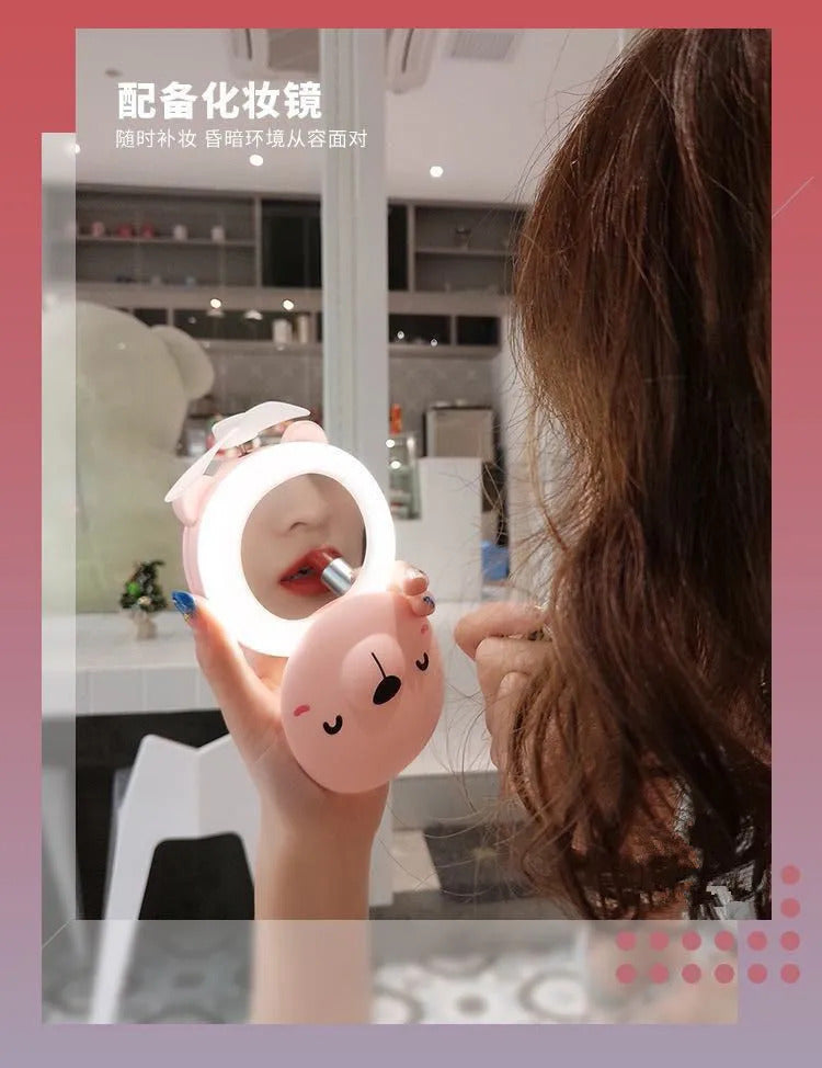 DA22 Pig Makeup Mirror with USB Cable Cosmetic Mirror Switch Battery Operated Stand  Tabletop Bathroom Travel Protable Mirror