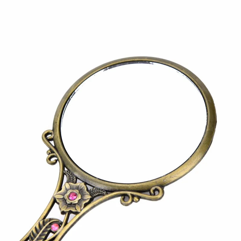 L655 Women Chic Retro Vintage pocket Mirror Compact Makeup Mirrors Comb Set Hand Make Up Bronze Hollowed-Out Make Up