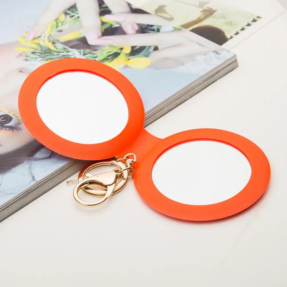 TSHOU852 Candy Color Mini PU Leather Pocket Makeup Mirror Key Chain Cosmetic Compact Mirrors Double Dual Sides Frame Girl