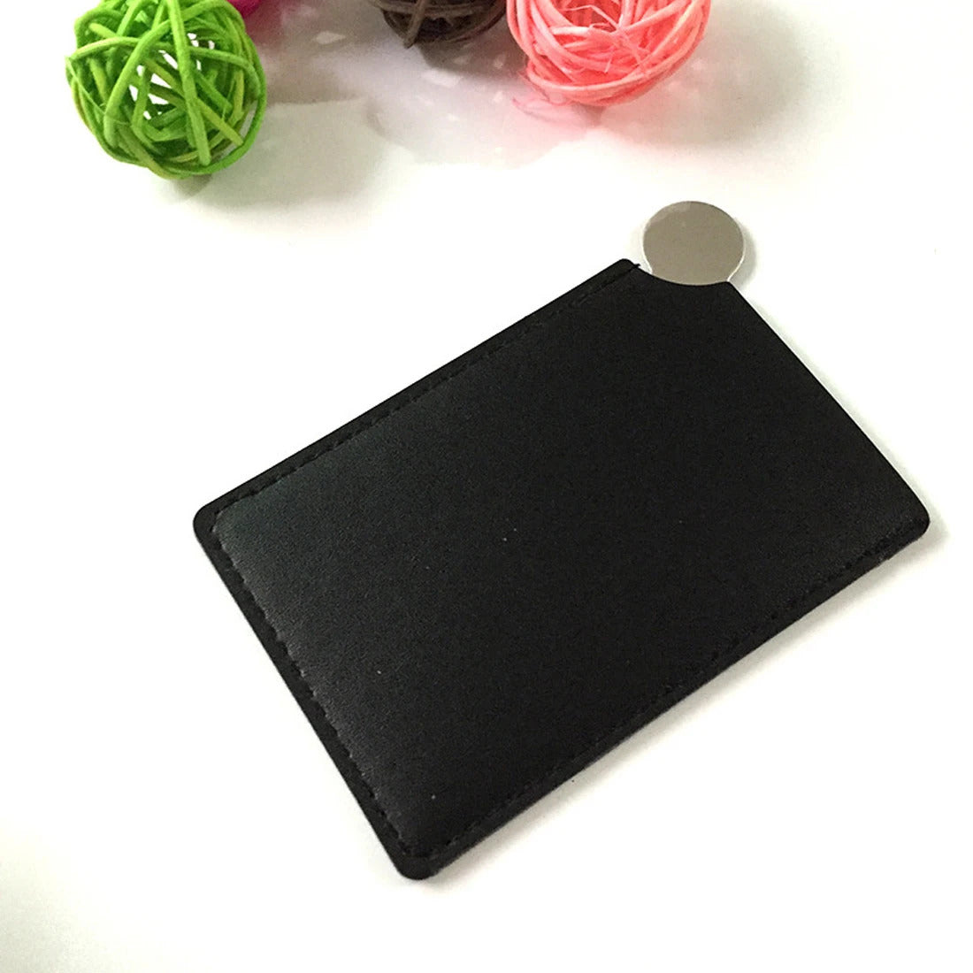 L654 Cosmetic Essential  Stainless Unbreakable Makeup Mirror Shatter-Proof Portable PU Leather Sleeve Pocket Card Mirror