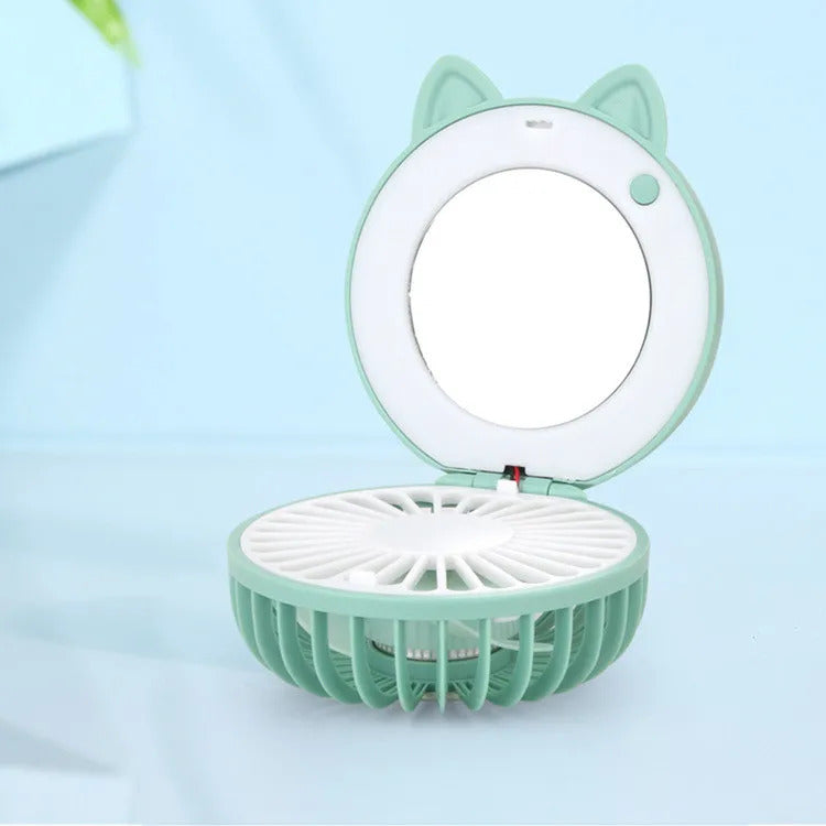 CX151 Cute Cat Portable Mini Pocket Fan Rechargeable LED Fill Light with Makeup Mirror Is Portable for- You To Put Into The Back