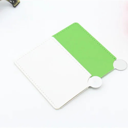 DSHOU333  Portable Mini Shatter Proof Card Style Pocket Folding Cosmetic Mirror PU Leather Cover Stainless Steel Makeup Mirror Card
